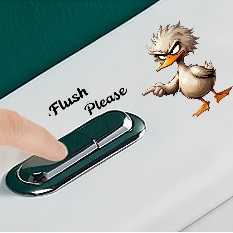 TEMU 1pc "please Flush" Animated Cartoon Duck Super Toilet Sticker, Bathroom Decoration Self-adhesive Painting For Toilet And Bathtub, Removable Pvc