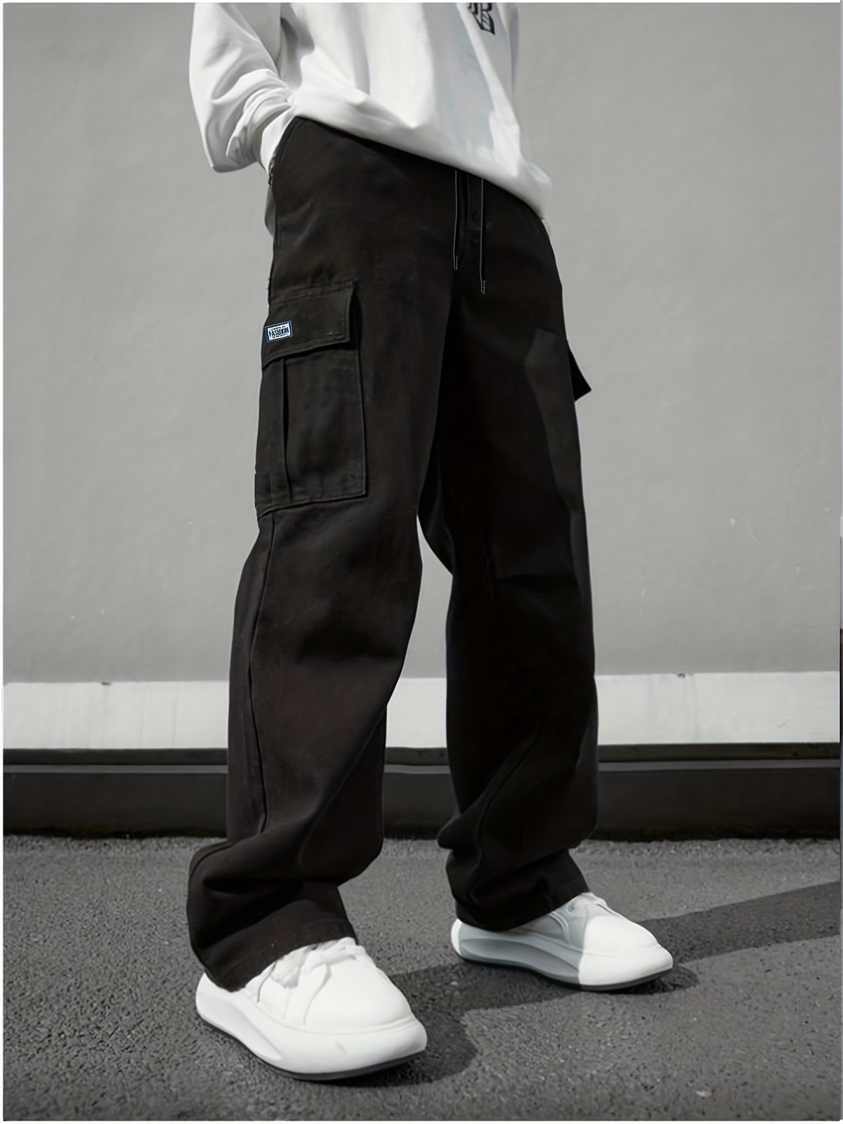 Jahetuul Pantalon Cargo Homme Coton – Décontracté Avec Poches & Cordon Taille – Style Urbain & Pratique