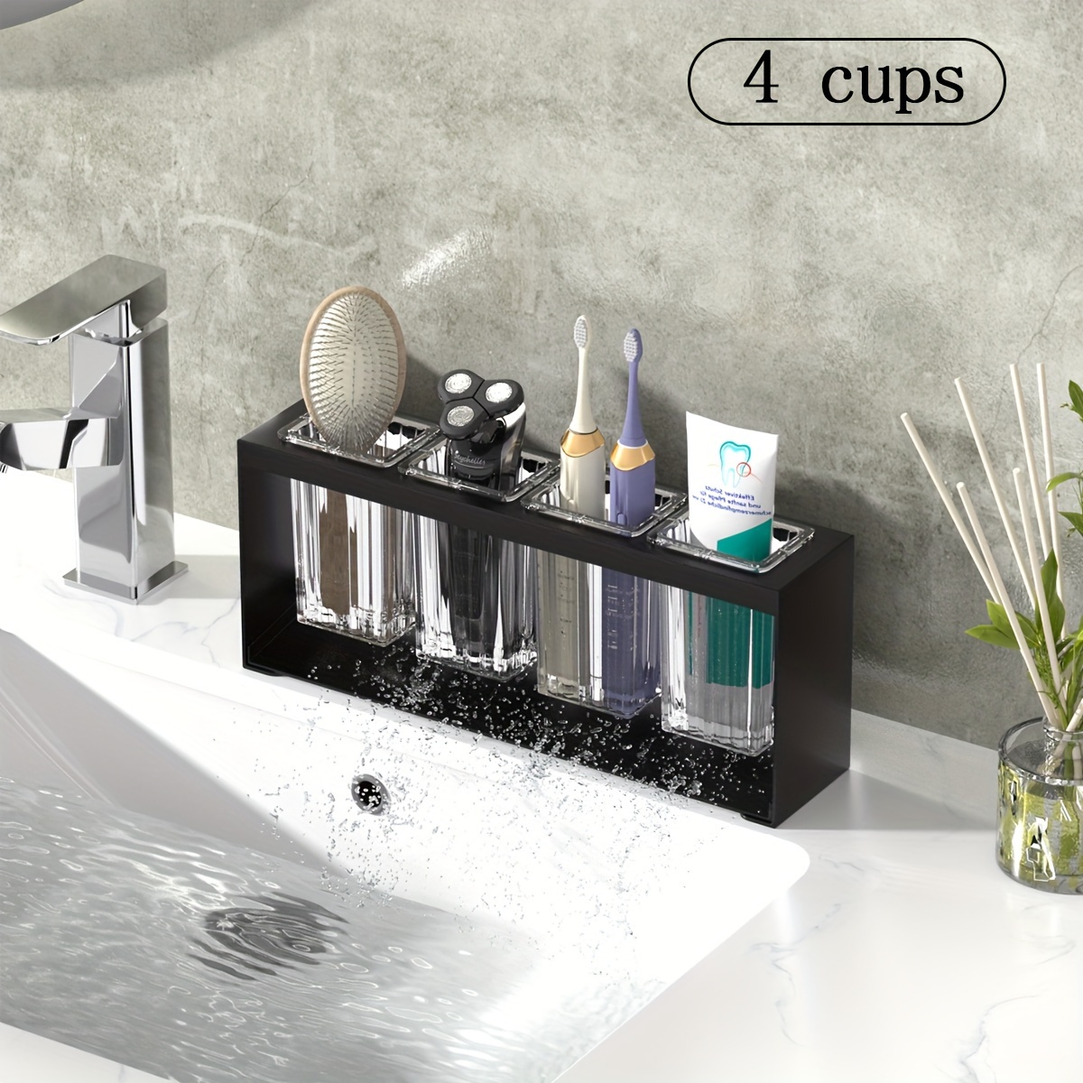 Image of Bathroom Sink Drain Storage Rack, Electric Toothbrush Holder With Built-in Drainage Board, Transparent Filter Cup, Multifunctional Toothbrush And Toothpaste Storage Rack, Bathroom Additions