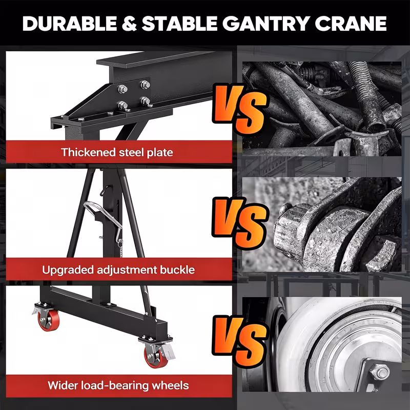 5000lb crane adjustable height 8 2 12 57 ft width 9 06ft portable shop lift hoist steel construction for auto repair construction site Product details 5