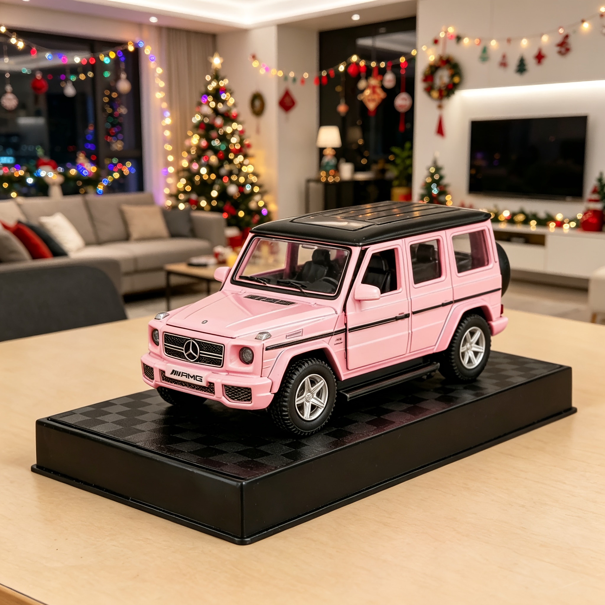 1:36 Pink Mercedes G63 Model Car, Alloy Openable Door Suv, With Display Base, Classic Simulation Car, Home Decor Ornament, Collectible, High Car Gift For Women Men