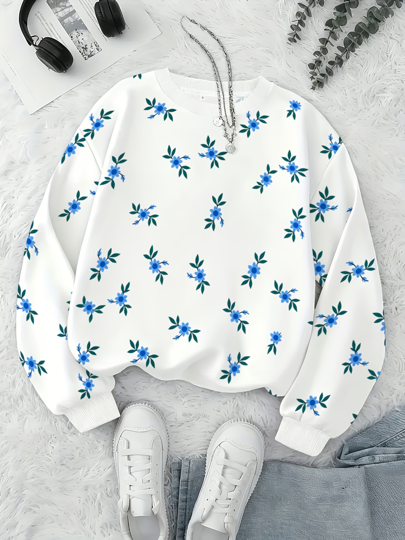 Artikelbild damen leichtes sweatshirt mit rundhalsausschnitt aufdruck, langarm, freizeit-top für frühling herbst