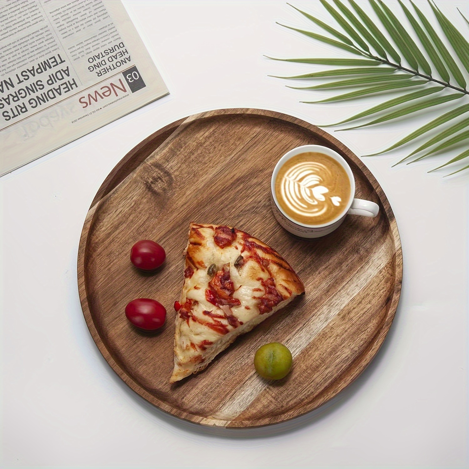 

1pc, Round Acacia Wood Snack Tray, Wooden Serving Plate, For Bakery Pastry Shop Cafe Restaurant Commercial Use Eid Al-adha Mubarak