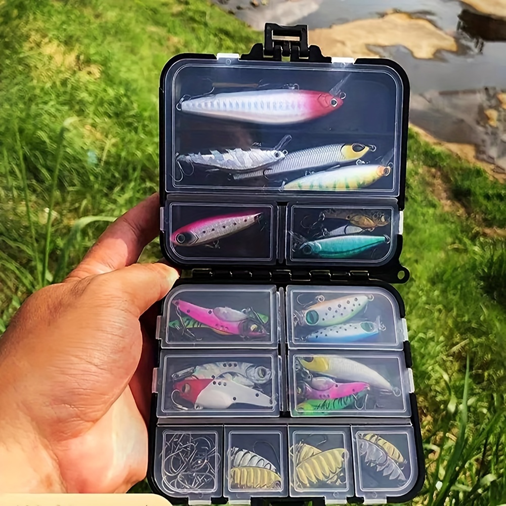Fishing Gear 15 Slots Adjustable Plastic Fishing Lure Hook Tackle Box  Storage Case Organizer 