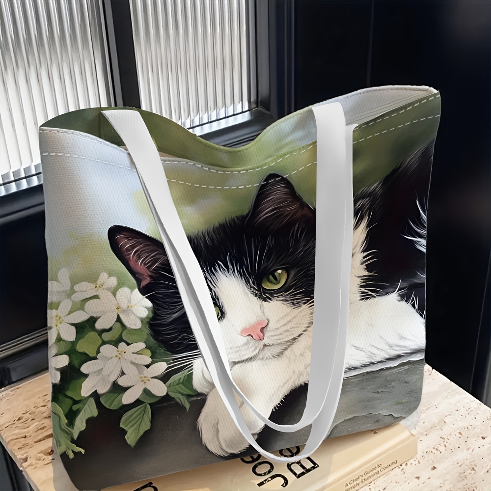TEMU 1 borsa a spalla, e a fiori, borsa a spalla da donna, borsa tote multifunzionale, riutilizzabile, Natale, Halloween, borsa tote, pochette, borsa