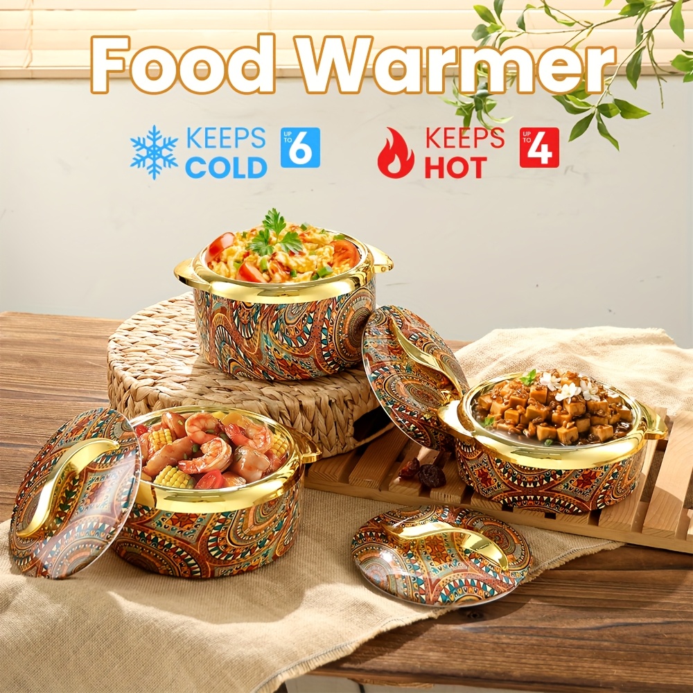 3pcs, Food Warmer Set Food Warmer, Thermal Casserole Dish Set with Lids,  Insulated Stainless Steel Container for Hot Cold Food