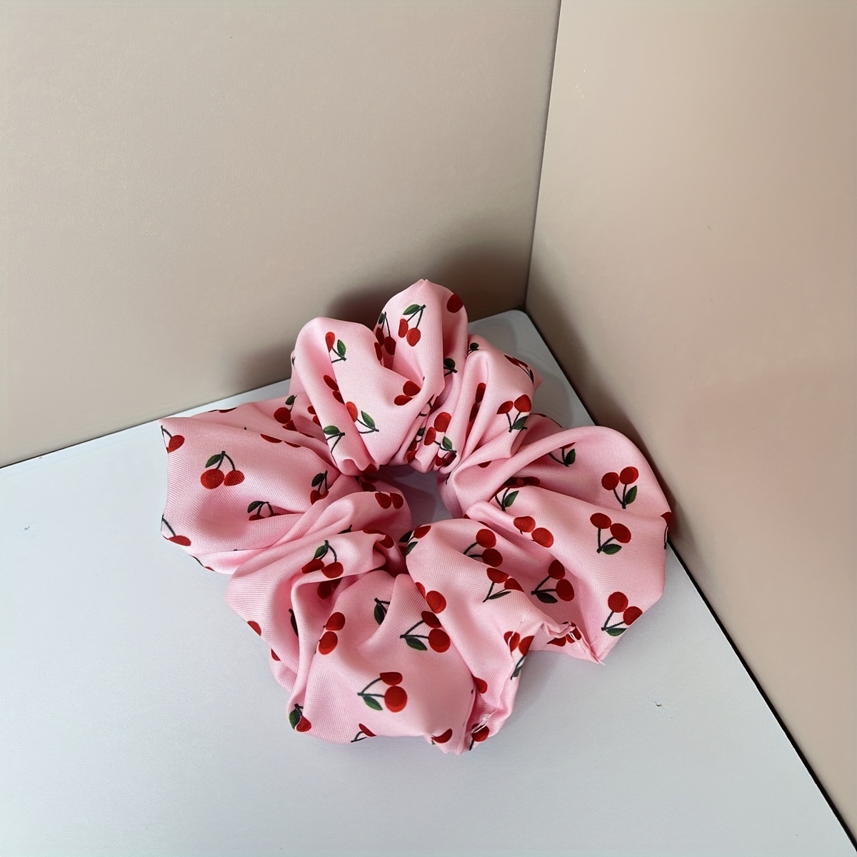 1pc elegant hair scrunchie strawberry cherry print hearts  display picture 1