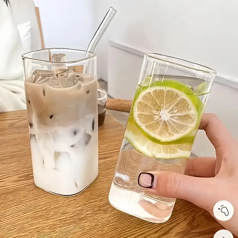 6pcs square glass cups with lids straws insulated reusable drinking glasses scratch resistant hand drawn for iced coffee cocktails office parties outdoor use perfect father s day christmas mother s day gift Product details 5
