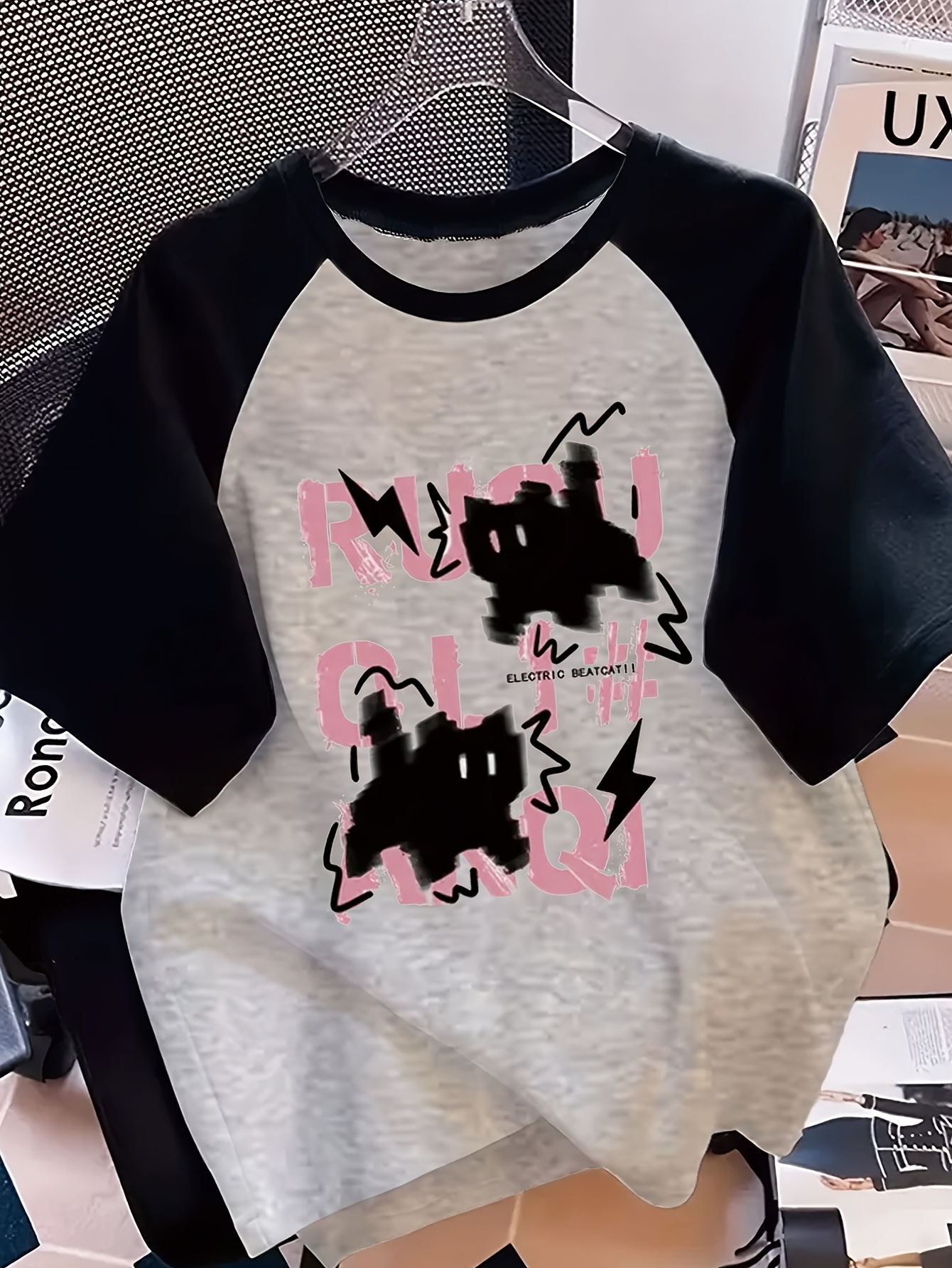 y2k street style a black white raglan t shirt cool - Temu Mauritius