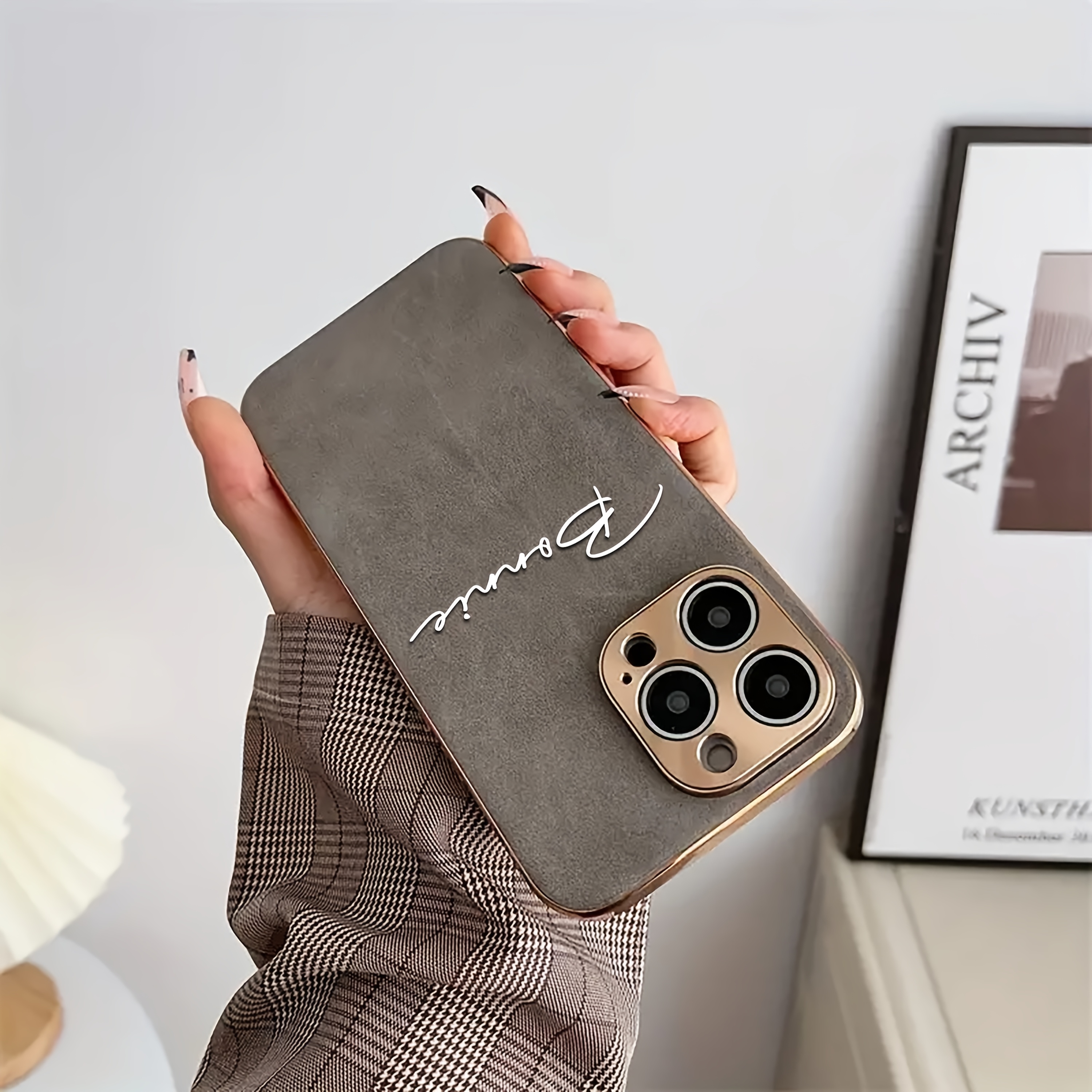 Personalized Customized Phone Case Compatible with iPhone 16 15 14 13 12 11 Pro Max Personalized Name DIY Engraving Luxury Fashion Plating Lambskin Soft Faux Leather Shockproof Gift Cover iPhone 11 12 13 14 15 16 Pro Max Plus