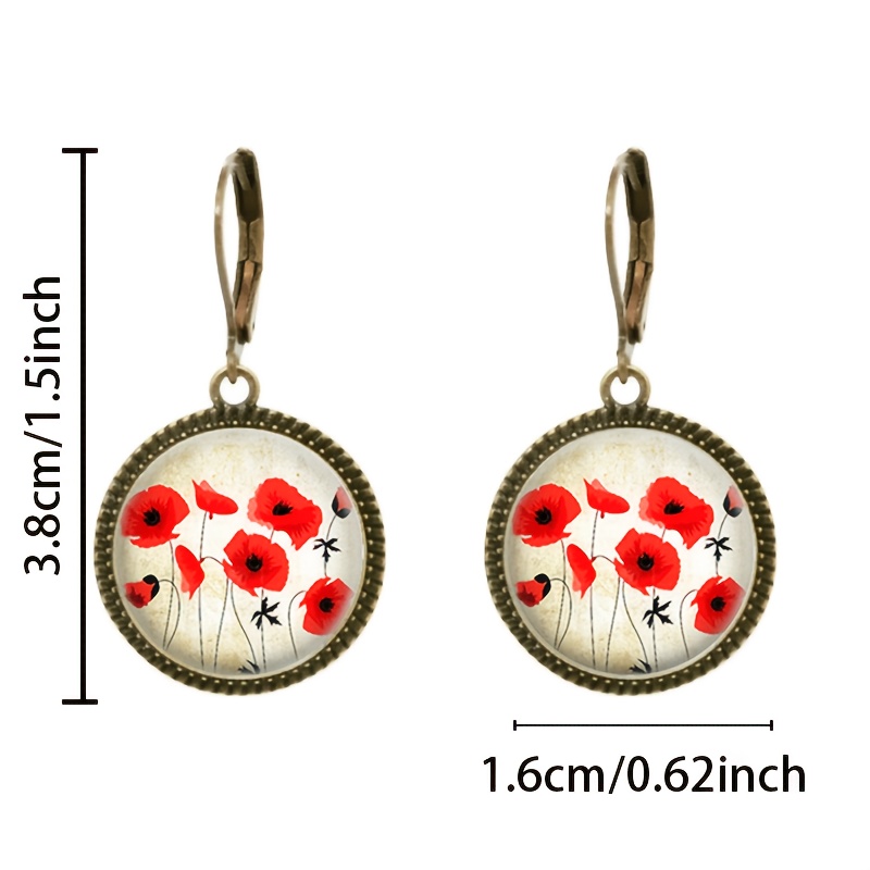 Teal Classic Pendant Earrings with Floral Design, Unisex