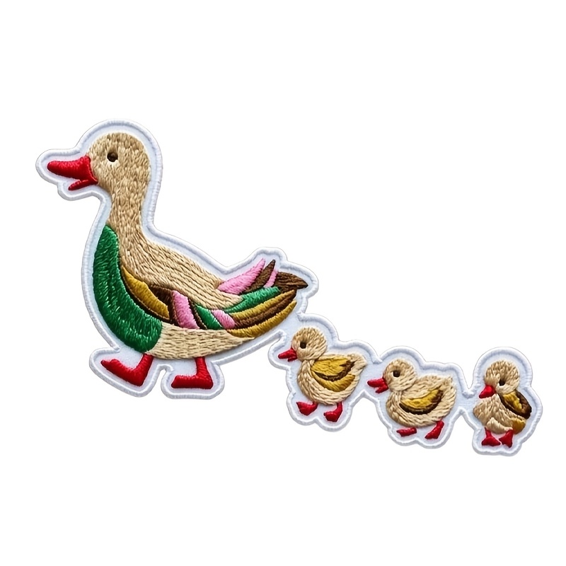 TEMU 1 écusson brodé vintage de canard à tête verte, applique en tissu de maman canard et de trois canetons