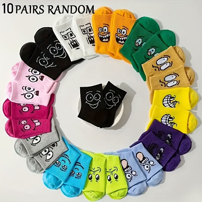 

10 Pairs Assorted Novelty Series Crew Socks, 100% Polyester Knit Fabric, Comfortable Mid-calf Length, With Random , For Hand Wash Or