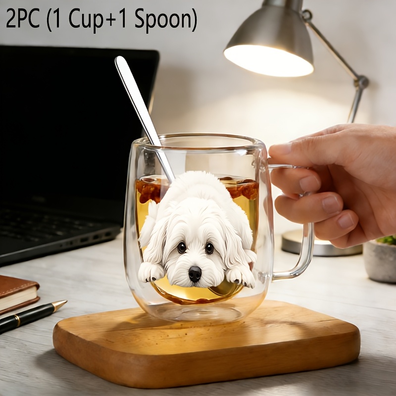 TEMU 2pcs Insulated Double-walled Borosilicate Reusable Glass Cup With Spoon Handle,large Capacity Clear Coffee Mug For Beverages Drinks For Men