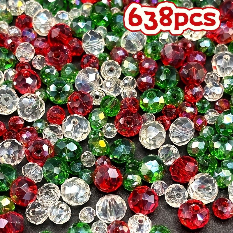 TEMU 638pcs Christmas Theme 4/6/8mm White Glass Beads Random Mix Spacer Beads For Jewelry Making Diy, Suitable For Necklaces, Earrings, Bracelets,
