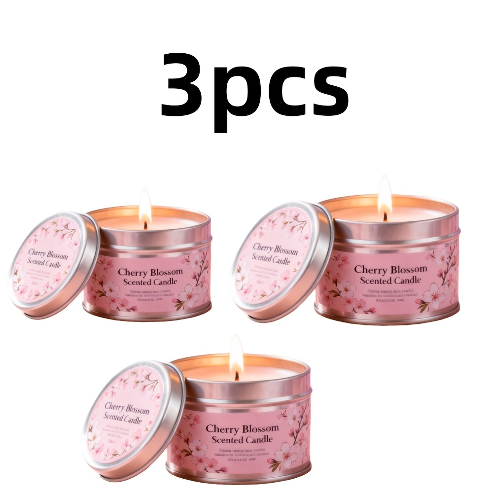 1/3/5pcs Cherry Scented Candles 3oz Metal Cans, Small And Portable, Suitable For Bedrooms, Bathrooms, Living Rooms And . Elegant Cherry Fragrance A Soft And Relaxing Atmosphere, Christmas, Halloween