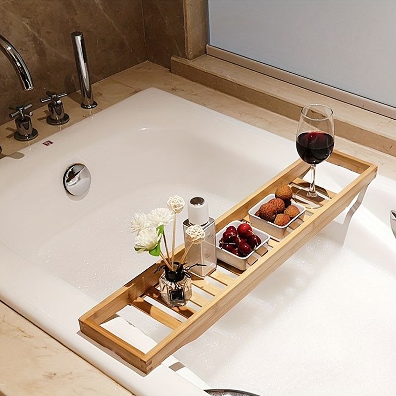 badewannenablage passend für badewanne, bambus-badezimmerregal, premium ausziehbarer badezimmertisch aus holz, erweiterbares badewannen- badezimmerzubehör, geschenk für mama zum einzug, einweihung, jahrestag, hochzeit, naturfarbe