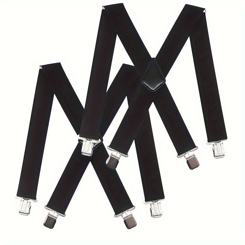 

2pcs Men's Heavy Duty Elastic Suspenders X-back Adjustable Nylon Braces With Strong Metal Clips