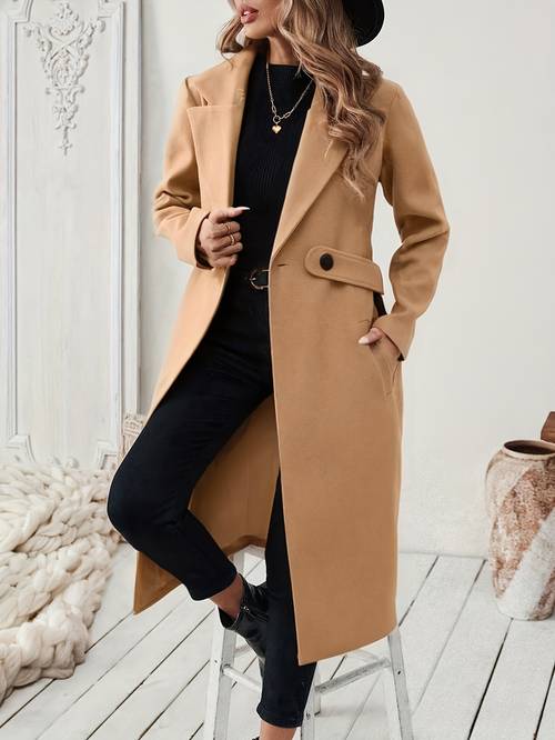 western style coat womens length spring autumn winter new loose elegant long solid color tweed trench coat adjustable belt cut machine washable fall winter outerwear office to evening versatile wear