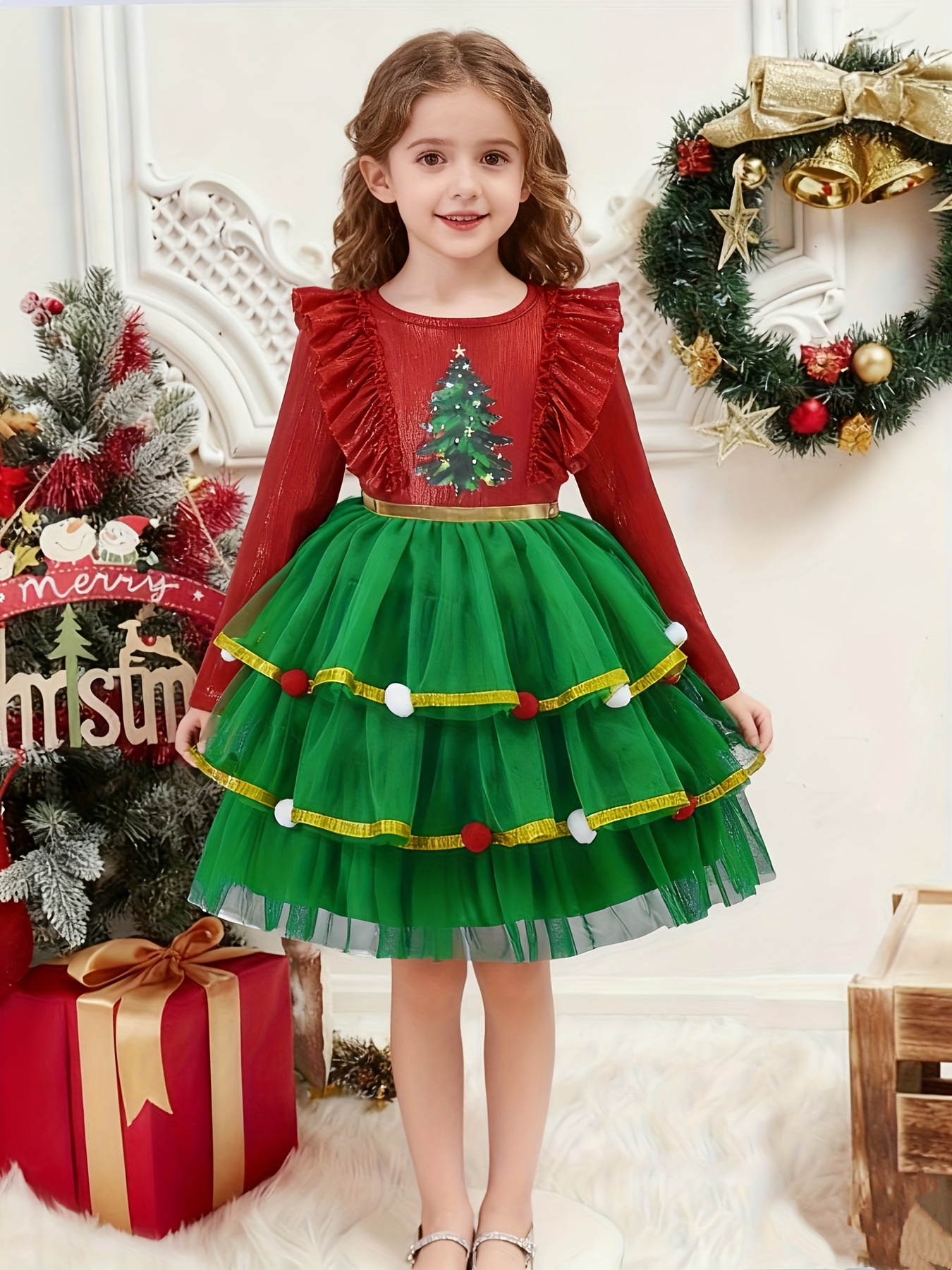 elegant christmas tree print sticker dress hooded long - Temu Bahrain
