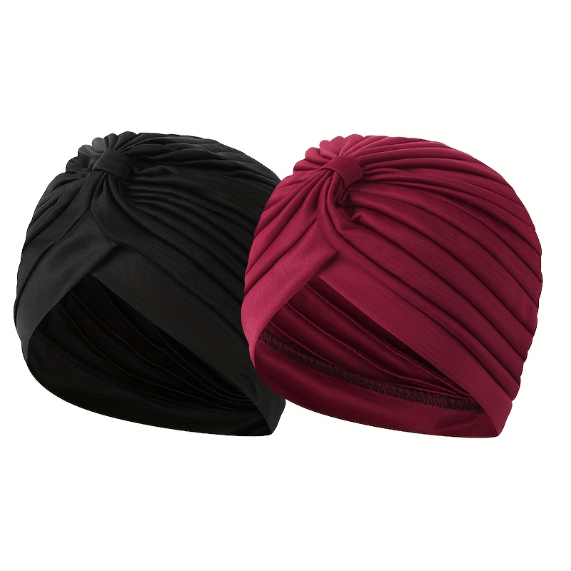 TEMU 2pcs Fashion Women' Color Pleated Bandana Beanie For Daily Use, Brimless Hat