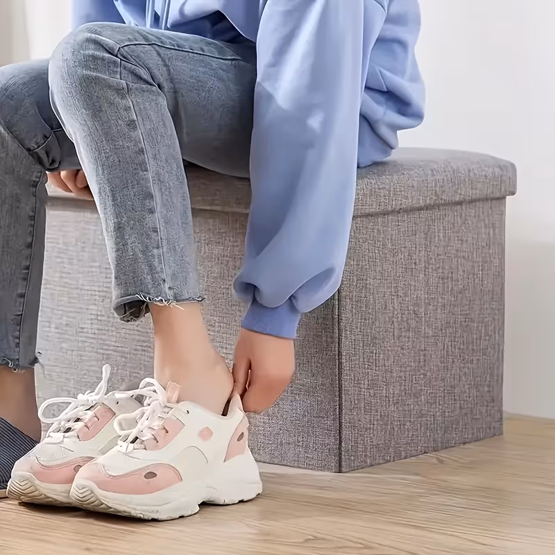 1pc large medium foldable storage ottoman space saving multi functional furniture heavy duty fabric footrest extra seat or step stool for living room bedroom entryway organization solution bedroom decor sleek furniture upholstery apartment Product details 10