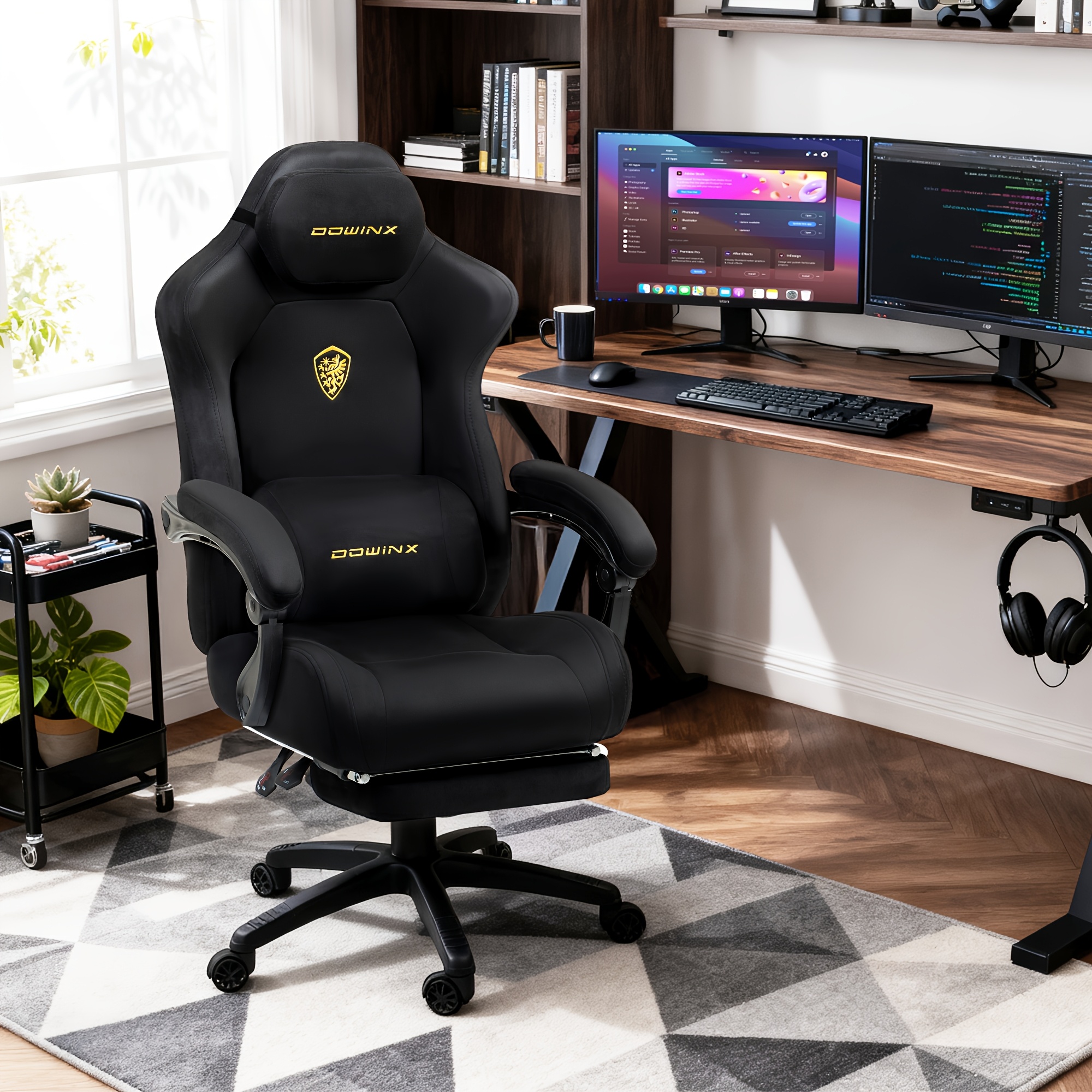 A Gaming Chair Tall And , Featuring An , Headrest, And Lumbar Support. It Has A Thick Seat Cushion And Is A High-quality, Adjustable Swivel Chair, Perfect For For Home And Office Environments