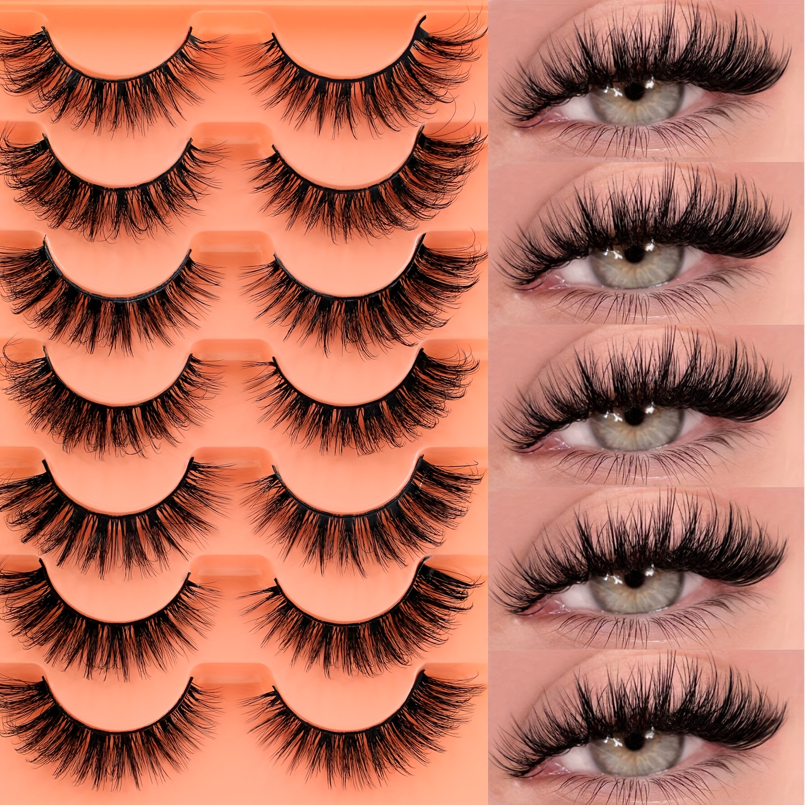 7 Pairs Of 3d Fluffy False Eyelashes, Thick And , Natural & Dramatic Look