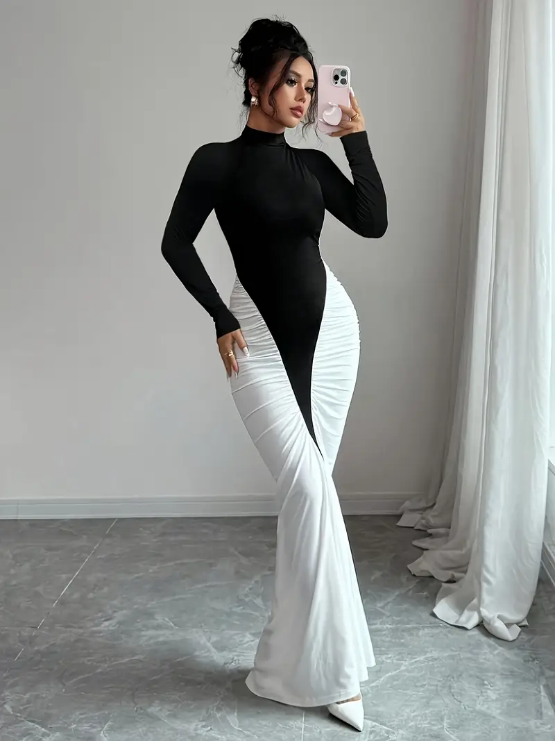 black and white fishtail dress ASOS Design - High Neck Fishtail Maxi Dress - Women - Polyester/Spandex - 4 US
