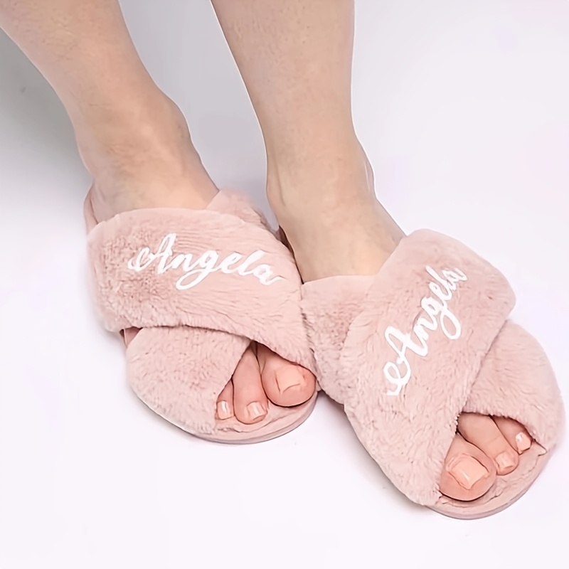 Knitted Slippers Personalised Fluffy Slippers Pair Custom Name