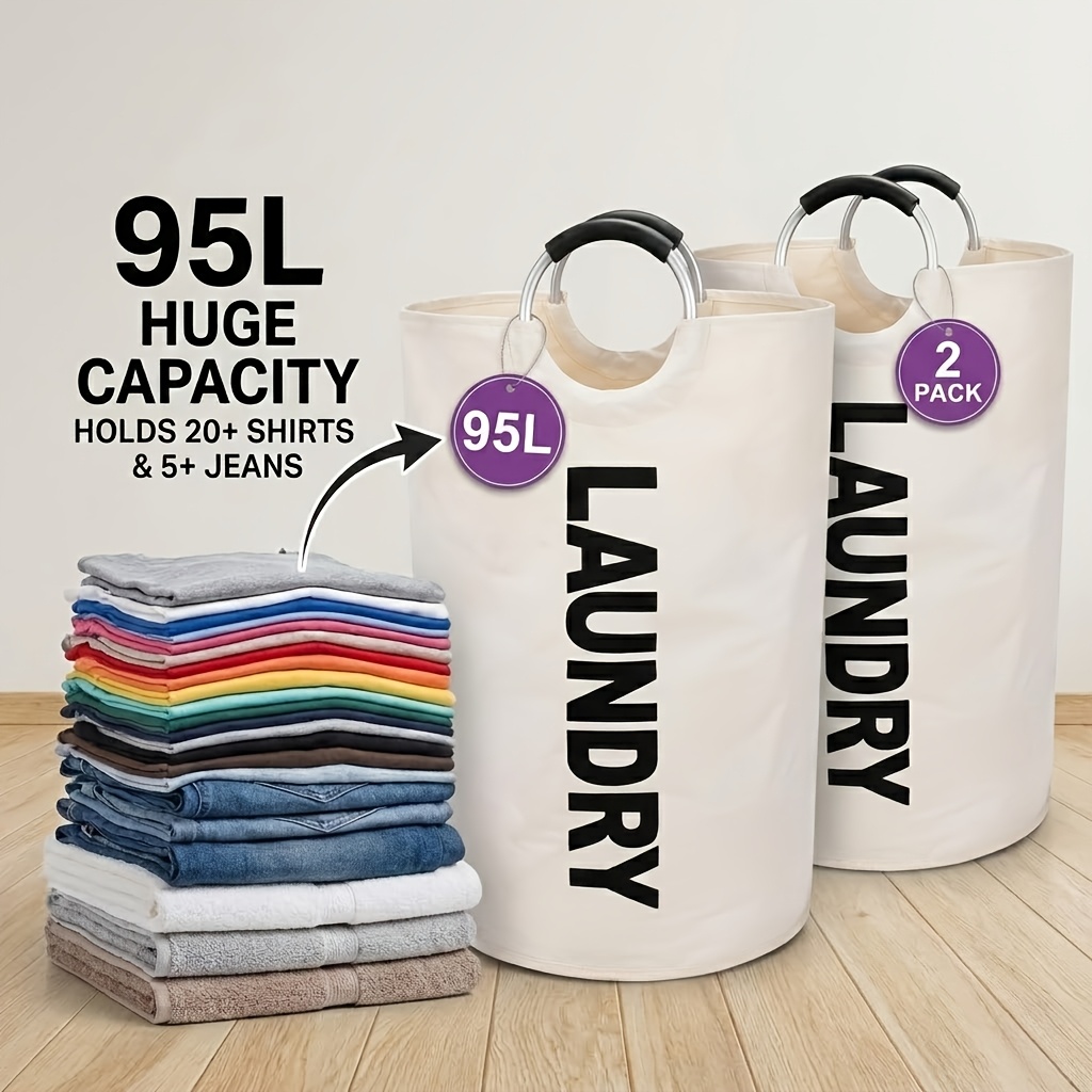 95l Large Laundry Basket, Collapsible Laundry Bag, Freestanding Tall Clothes Hamper, Foldable Washing Bin, Laundry Hampers