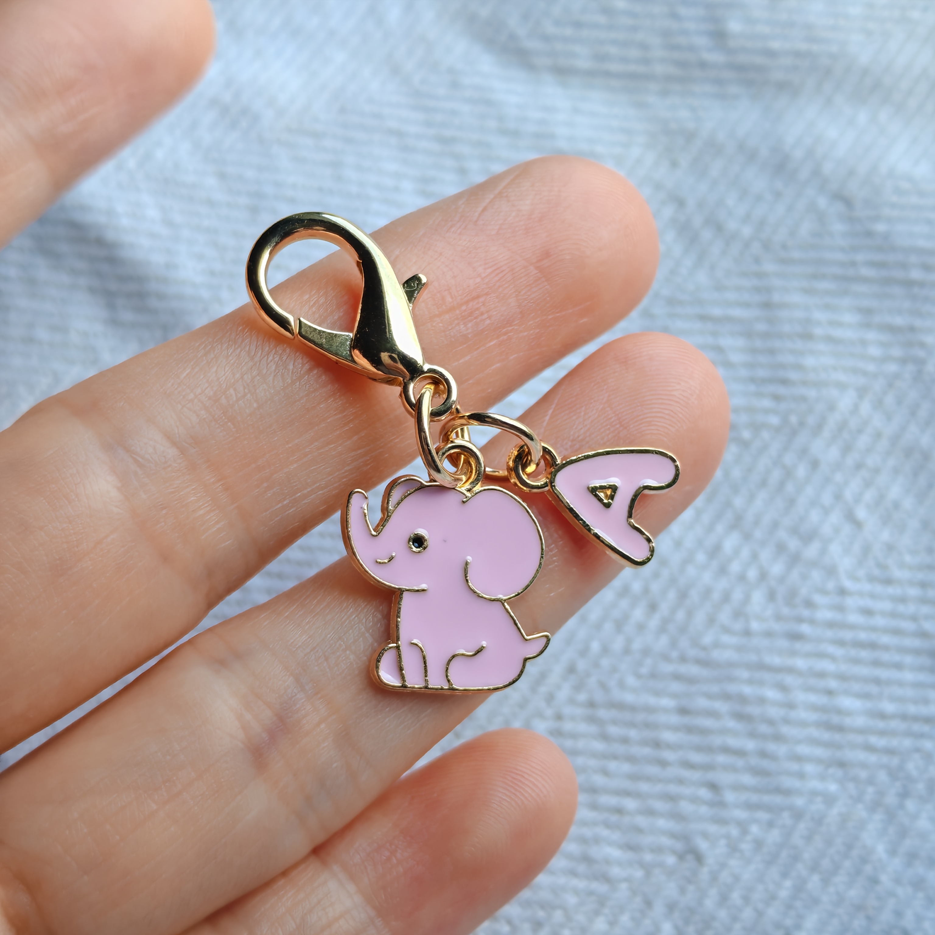 TEMU 1pc Cute Pink Elephant Initial Keychain Pendant, Animal Theme With Golden Letter Decor. Name Initial Key Chain, Unisex Cute Accessory. Perfect