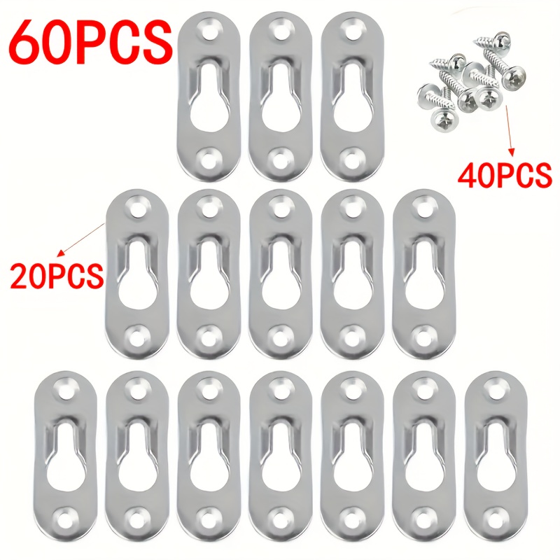Image of 60pcs 20 Hangers + 40 Screws Picture Hangers, 45mm X 16mm Metal Keyhole Hanger Fasteners, Photo Frame, Furniture Cabinet Accessories + Screws