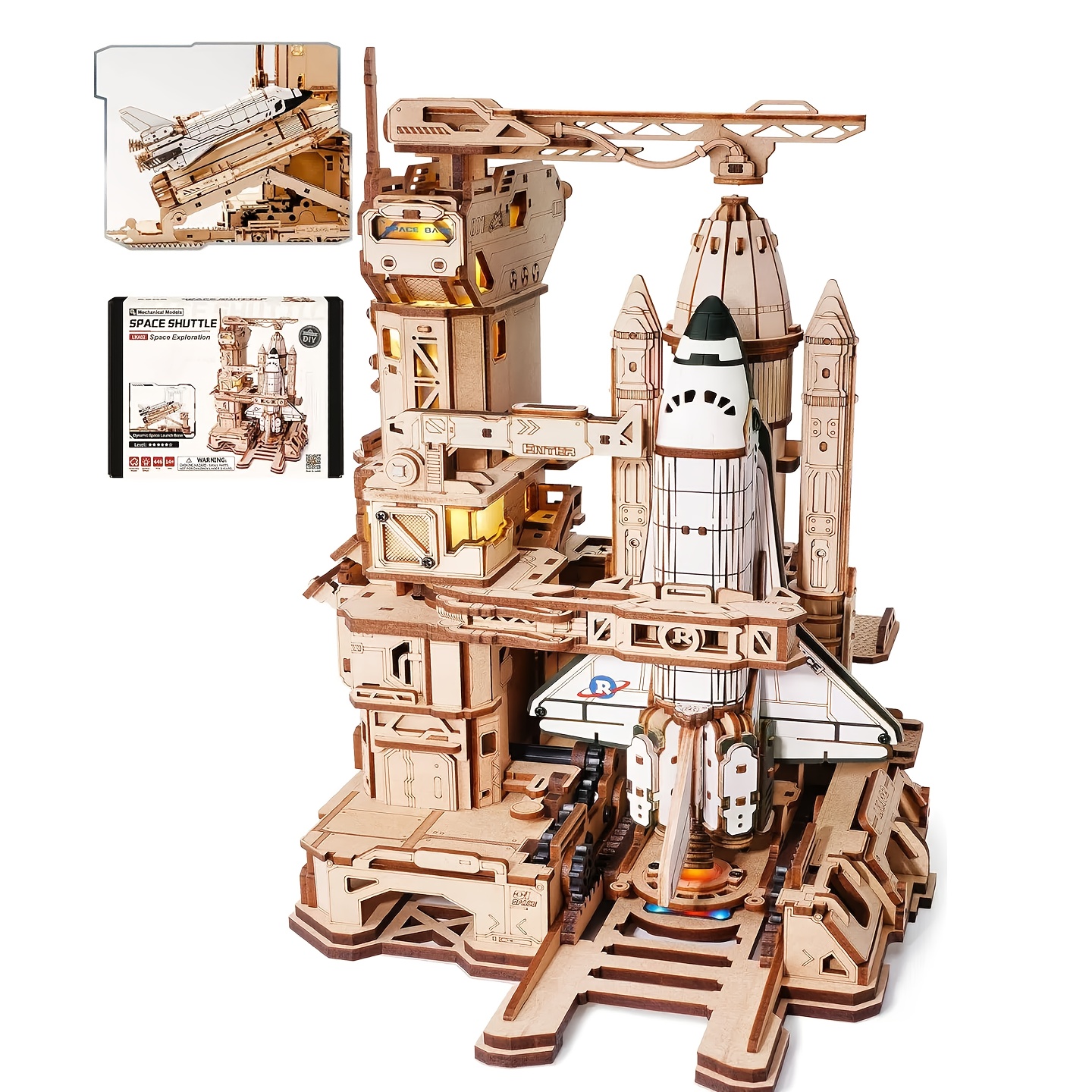 Robotime 3d Wooden Puzzle Space Shuttle Model Assembly Kit - Moving Mechanical Base, Creative Craft Collectible Gift For Space Enthusiasts-lka02