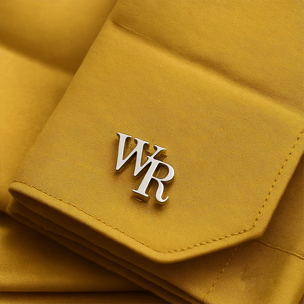 TEMU Personalized Stainless Steel Cufflinks With 2 Custom Letters, Golden Letter Name Cufflinks, Custom Jewelry Gift, Men's Holiday Gift