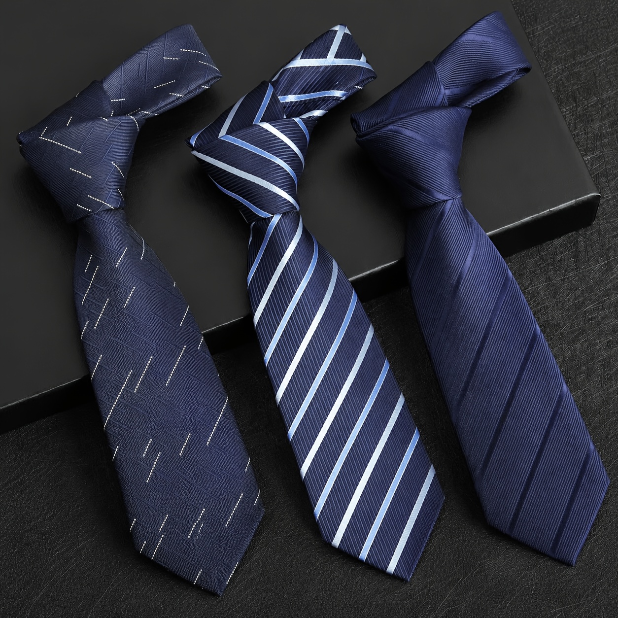 TEMU 3-pack Blue Men's Neckties Suitable For Business, Workplace, Job Interviews, Weddings, And Formal Suit Matching
