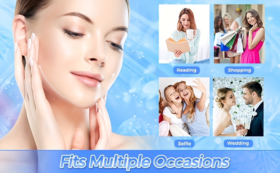 set of invisible lifting tape and bands 18 hypoallergenic clear lifting patches with 4 adjustable elastic bands lines   feet firming v face instantly   neck jawline and double chin reusable unscented details 3