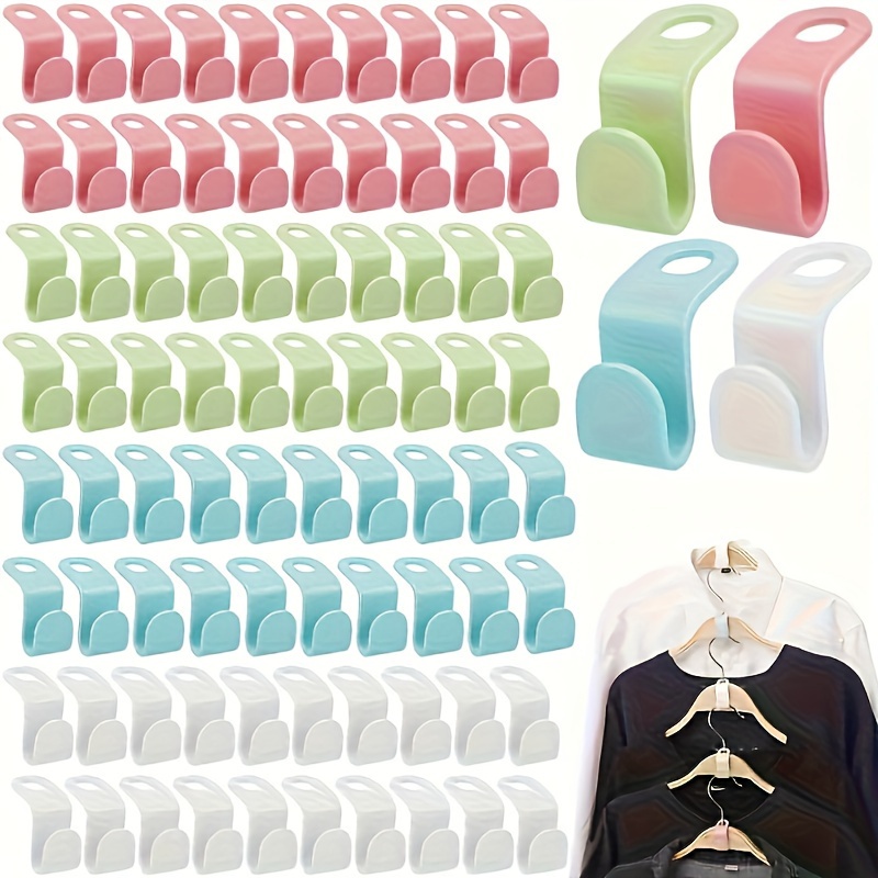 

50pcs Foldable Plastic Hanger Hooks, Wall-mounted Space Saving Storage Box, In Colors, Hangers For Clothes, Clothes Rack