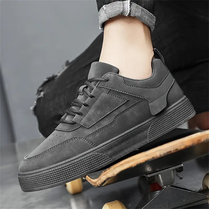 mens fashion solid color lace up low top chunky shoes minimalist style stitching detail round toe lightweight comfortable for outdoor walking and casual wear low top sneakers Product details 0