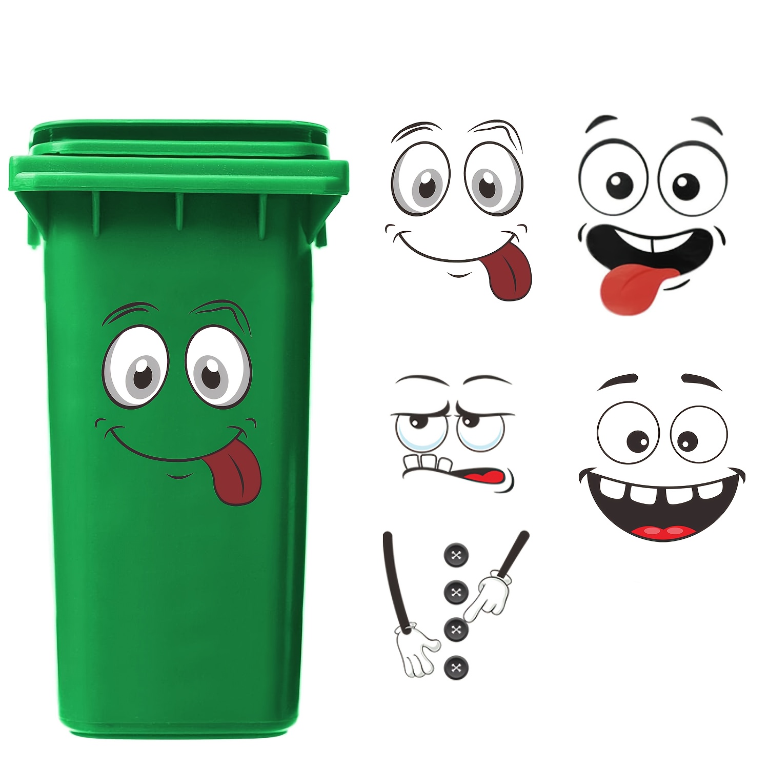 

4-pack Cartoon Face Self-adhesive Pvc Stickers, Plastic Surface Compatible, Single Use, For Trash Can, Wall, Toilet, Fridge,