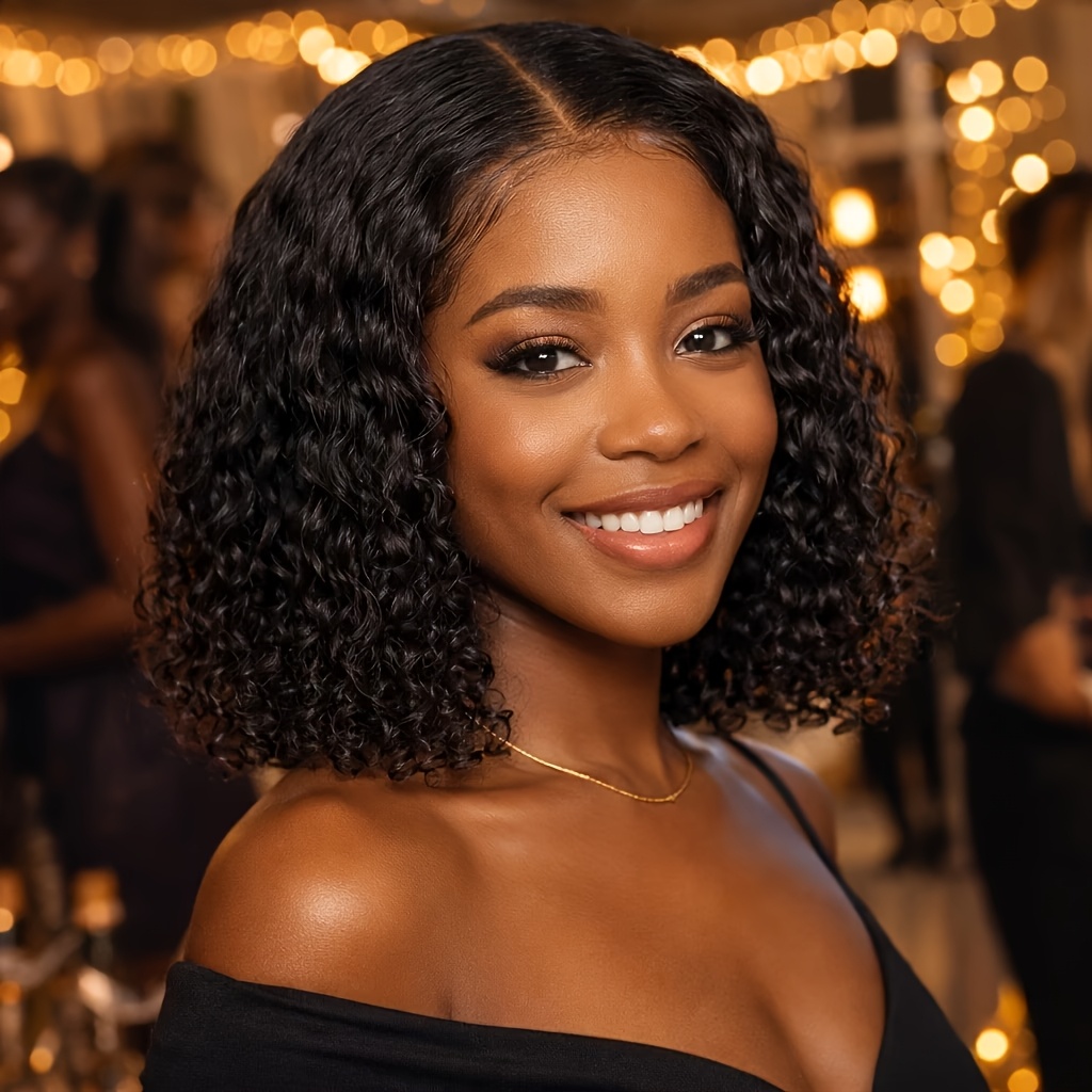 14-inch Elegant African Curly Wig with Lace, Made of Heat-resistant Synthetic Fiber, Black Elastic Mesh Cap, Suitable for Casual Wear or Special Occasions and Holiday Parties