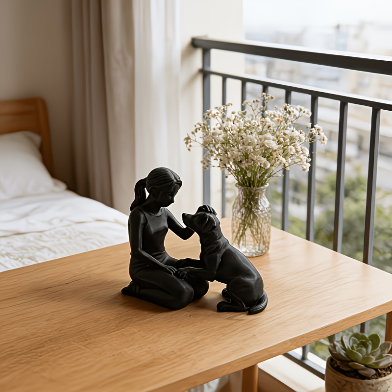 TEMU Sculpture Chienne et Chien - Statue de compagnie imprimée en 3D Blanc/Noir, pour la décoration de et du bureau