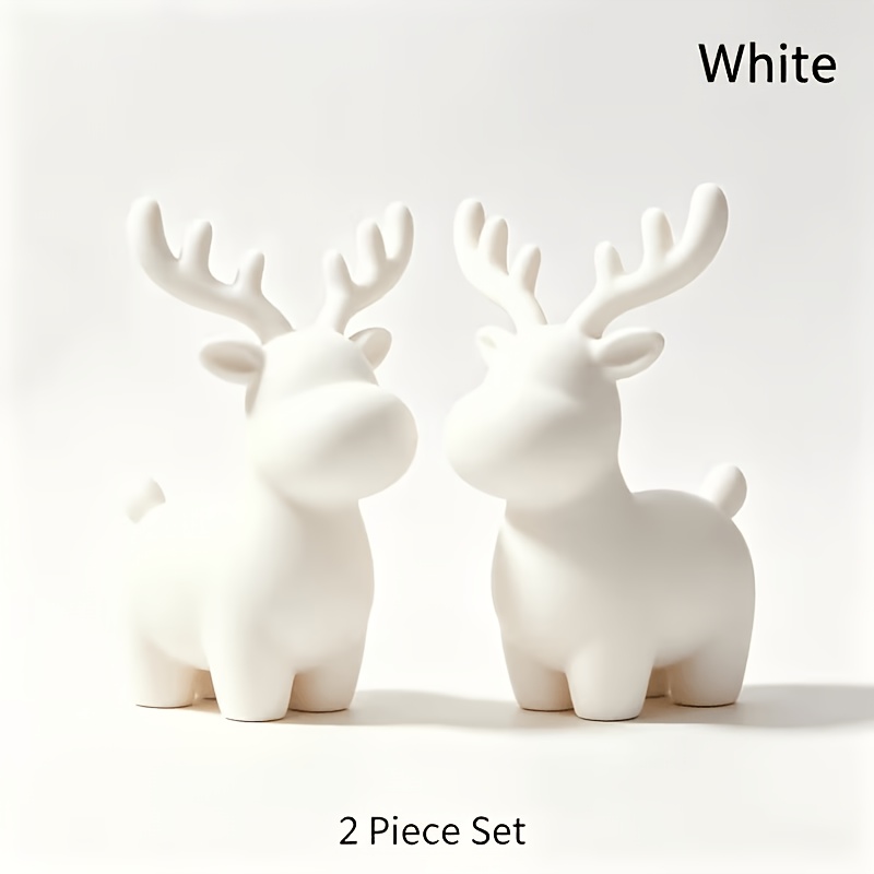 TEMU 2pcs Minimalist Christmas Deer Statues, Small Reindeer Desktop Ornaments, Compact Holiday Tabletop Decor, Suitable For Shelves, Desks, And Small