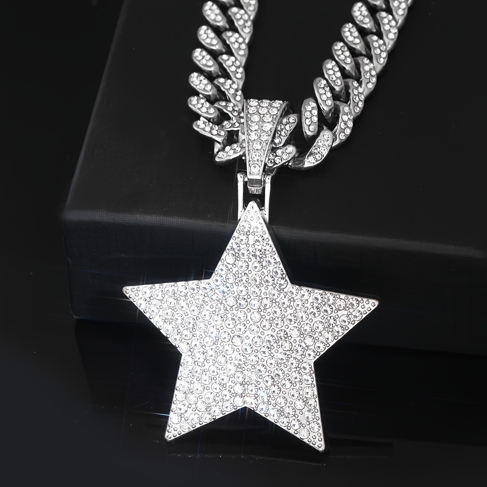 TEMU A Shiny Pentagram Pendant With A Cuban Link Chain, A Miami Necklace For Men And Women, A Hip-hop Pendant Necklace Jewelry Gift.
