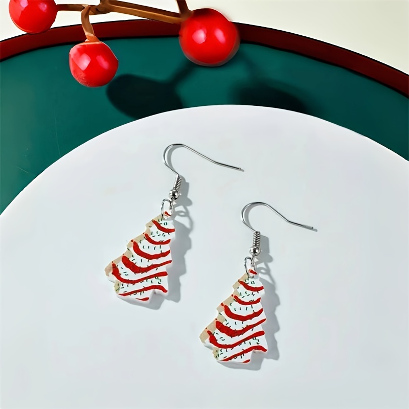 

Acrylic Christmas Tree Dangle Earrings - Cute Cartoon Style, Nickel-free Copper Hooks, Holiday Parties & Gifts