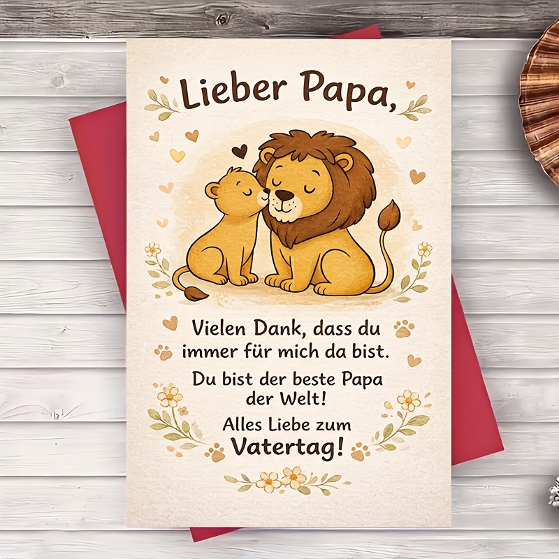 E-shop Eine Karte und ein Umschlag zum Vatertag mit einem niedlichen Löwen-Design, die Dankbarkeit und Wertschätzung für einen Ehemann und Vater