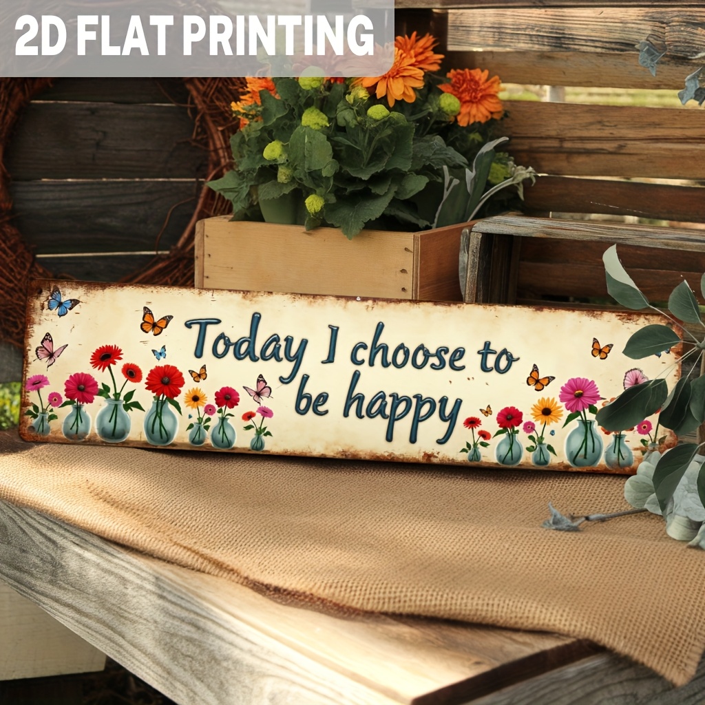 TEMU 2d Flat, 1pc Inspirational "today " Metal Sign With Floral & Design - Rustic Vintage Wall Decor For Indoor/outdoor, 3.93x15.74 Inch, Bedroom,