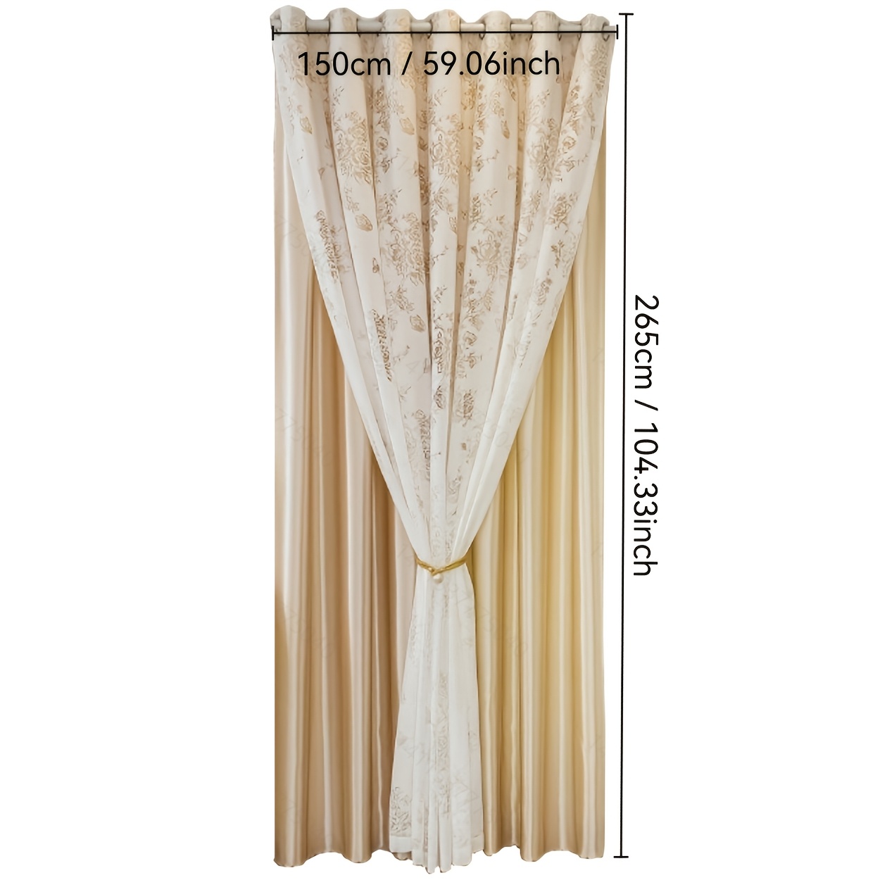 TEMU 1pc (cream Jacquard Floral Double-layer) Finished Curtain, Suitable For Living Room, Bedroom, Balcony, Dining Room And Home Office