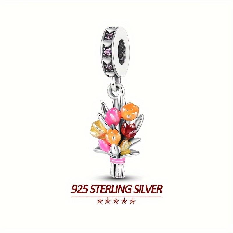 

Original 925 Sterling Silver High Quality Pendant Charms For Women Fits Original Brand Bracelet Carnation Shape Colorful Enamel Elegant Women Party Jewelry Gifts