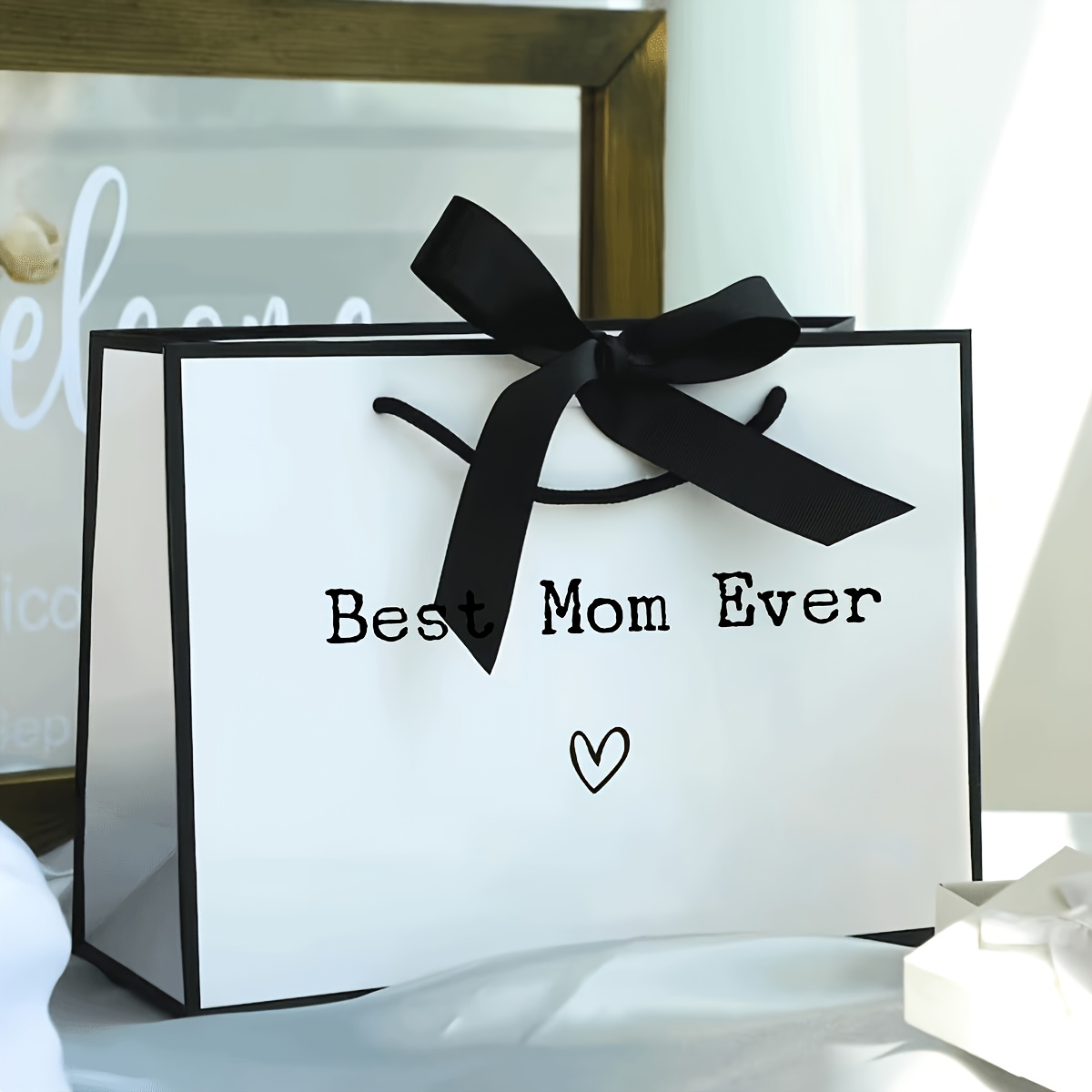 E-shop 1 Stück Geschenktüte mit großem Fassungsvermögen, auf der " Ever" steht, für Geburtstage und Muttertag, komplett mit Schleife, ideal für eine